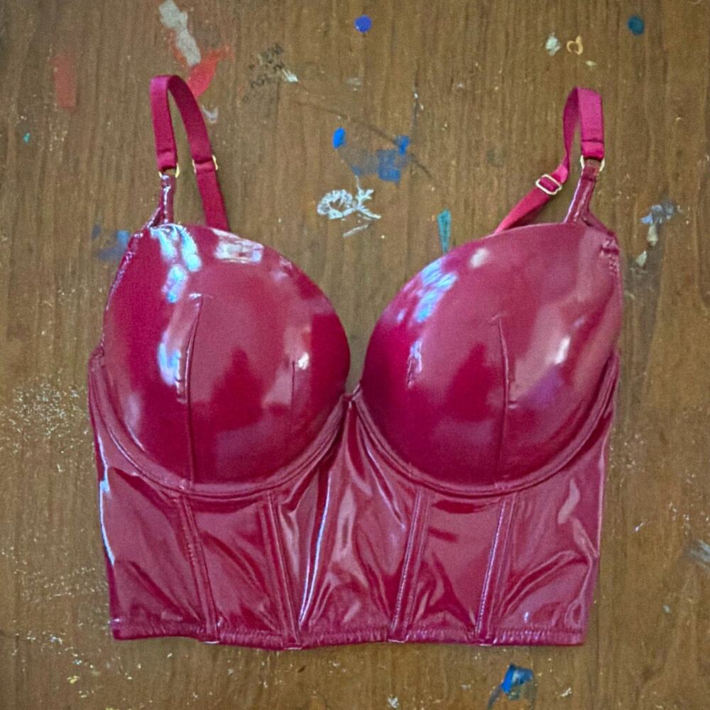 Burgundy Floral Lace Underwired Longline Bra 34C Hook & Eye Adjustable Straps